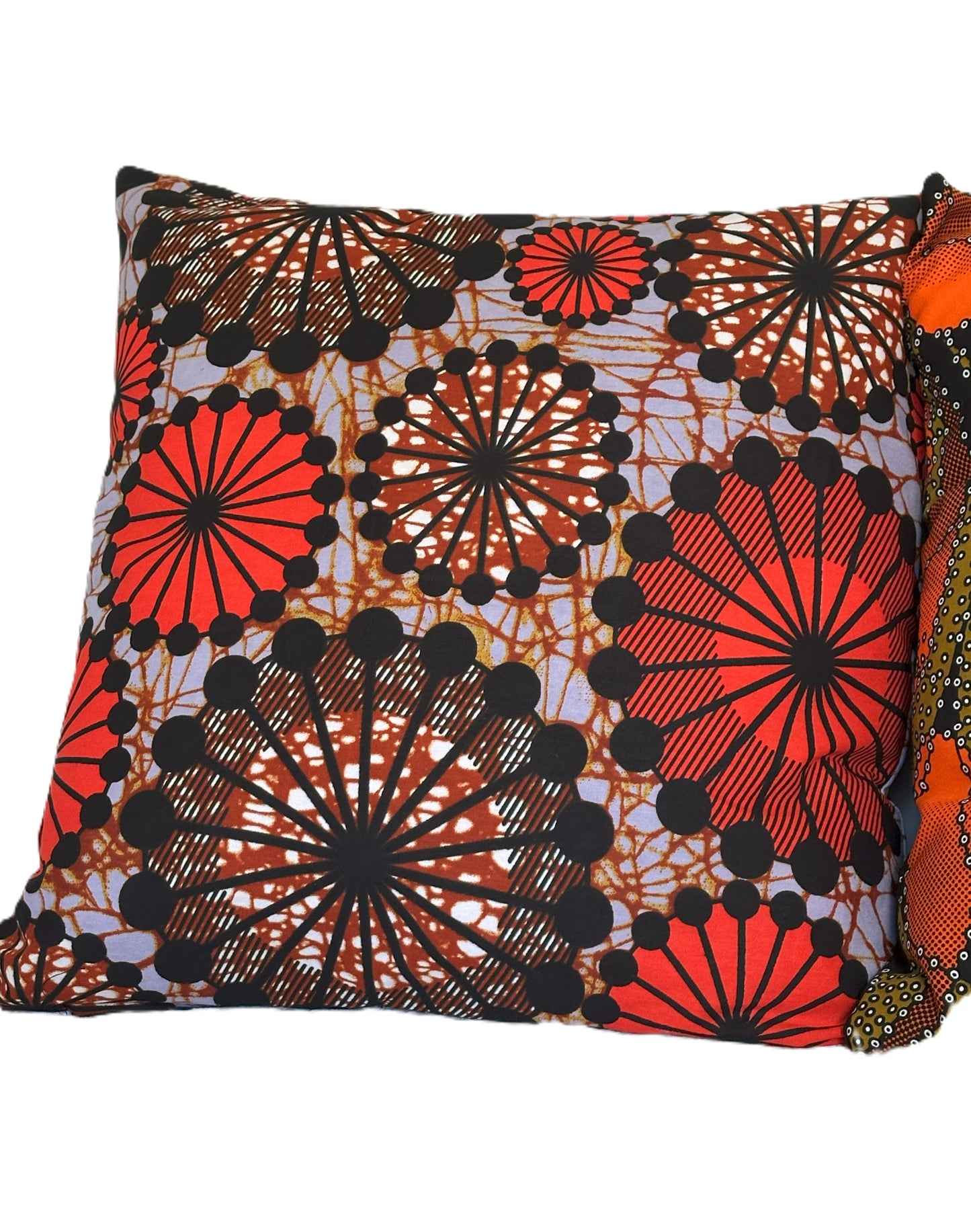 African Wax Fabric Orange Geometric Circles, 18 Inch Square Pillow Cover