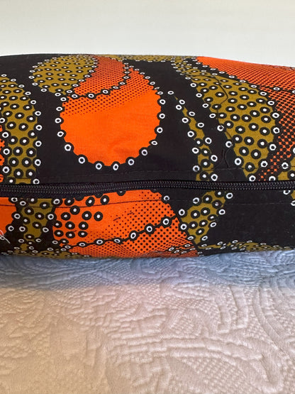 African Wax Fabric, Orange Ember Flow 18-Inch Square Pillow Cover