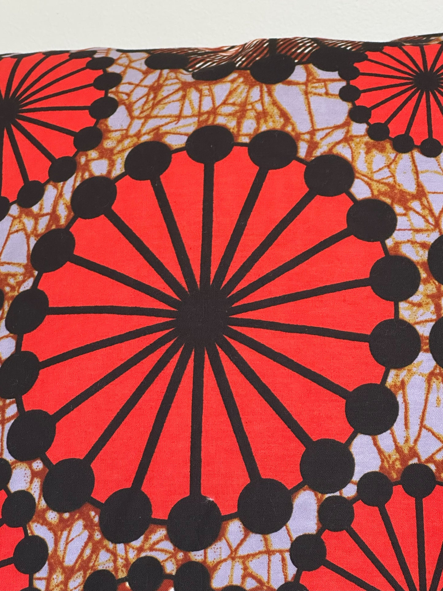 African Wax Fabric Orange Geometric Circles, 18 Inch Square Pillow Cover