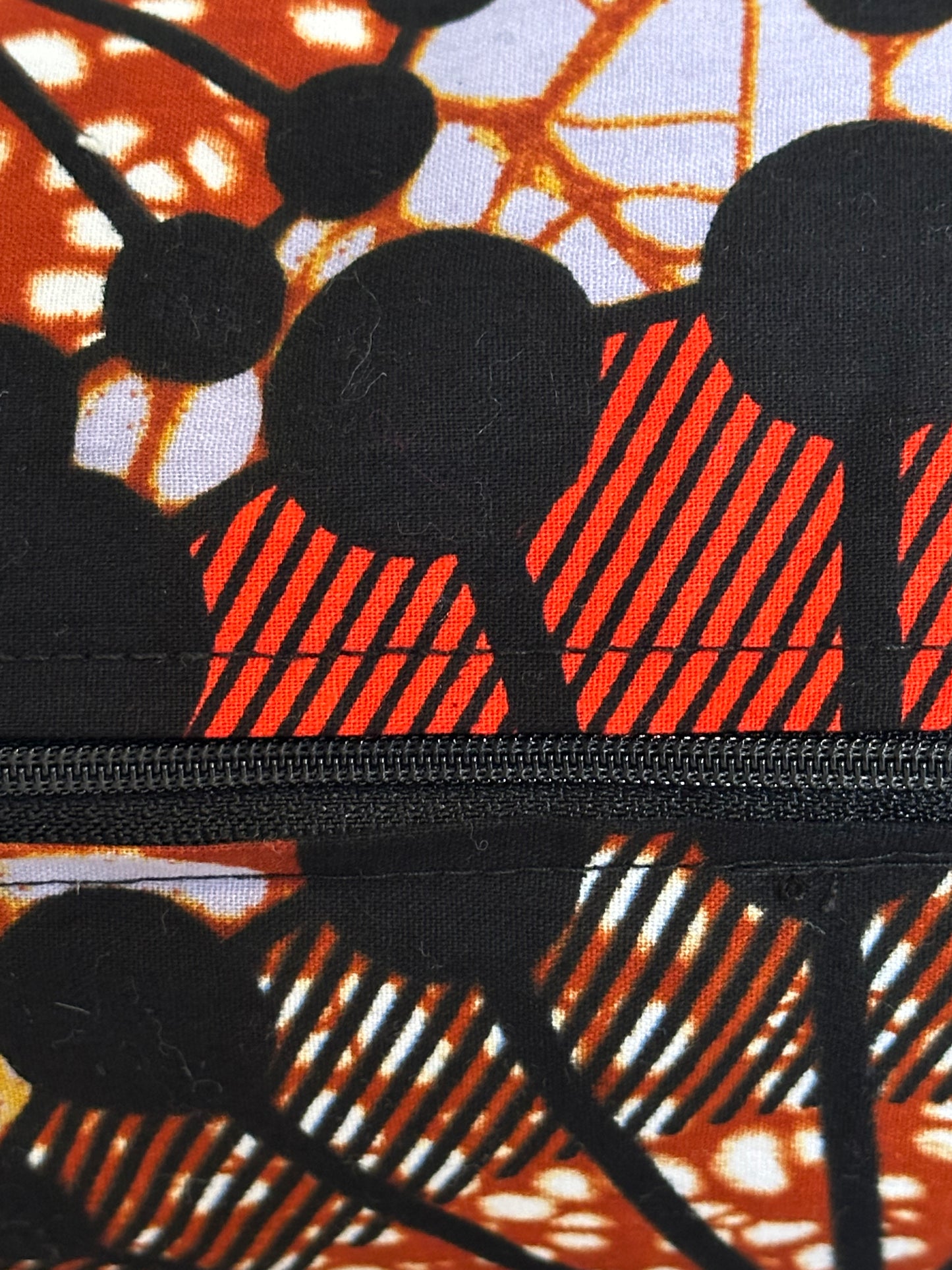 African Wax Fabric Orange Geometric Circles, 18 Inch Square Pillow Cover