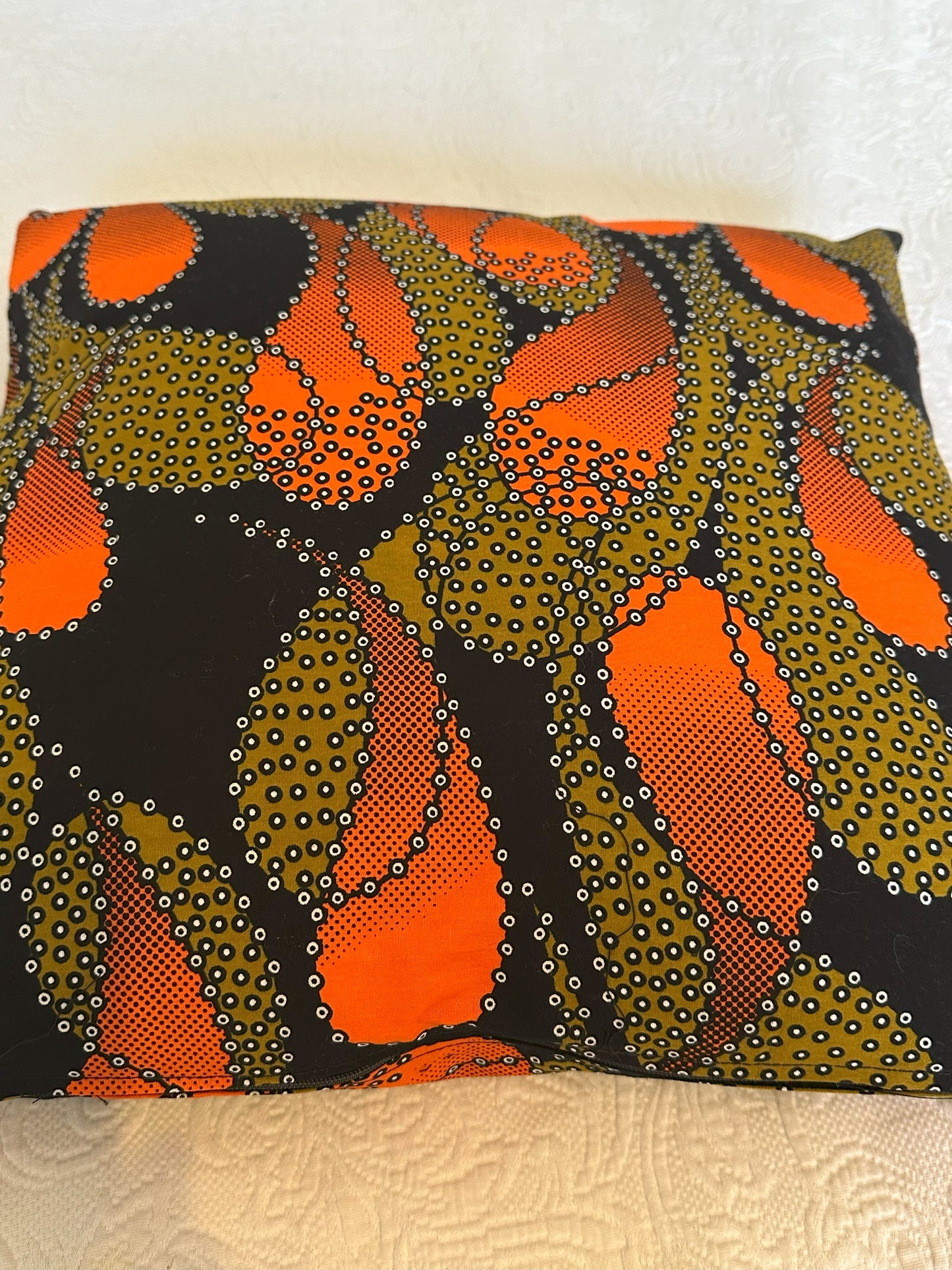 African Wax Fabric, Orange Ember Flow 18-Inch Square Pillow Cover