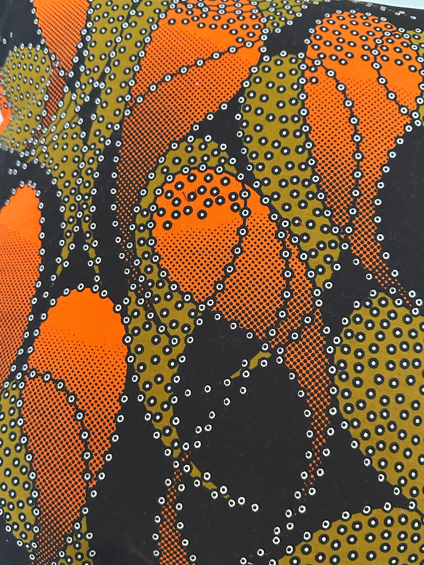 African Wax Fabric, Orange Ember Flow 18-Inch Square Pillow Cover