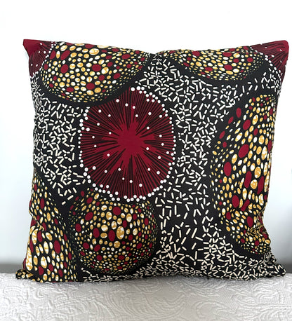 African Wax Fabric, Dotted Starbursts, 18-Inch Square Pillow Cover