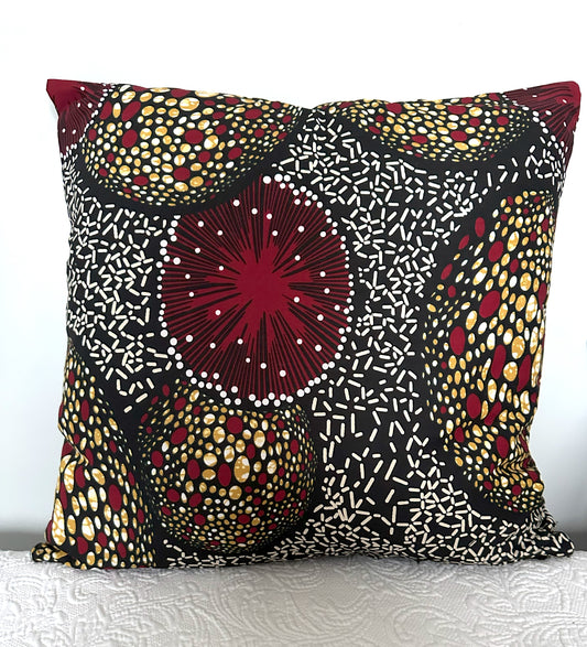 African Wax Fabric, Dotted Starbursts, 18-Inch Square Pillow Cover
