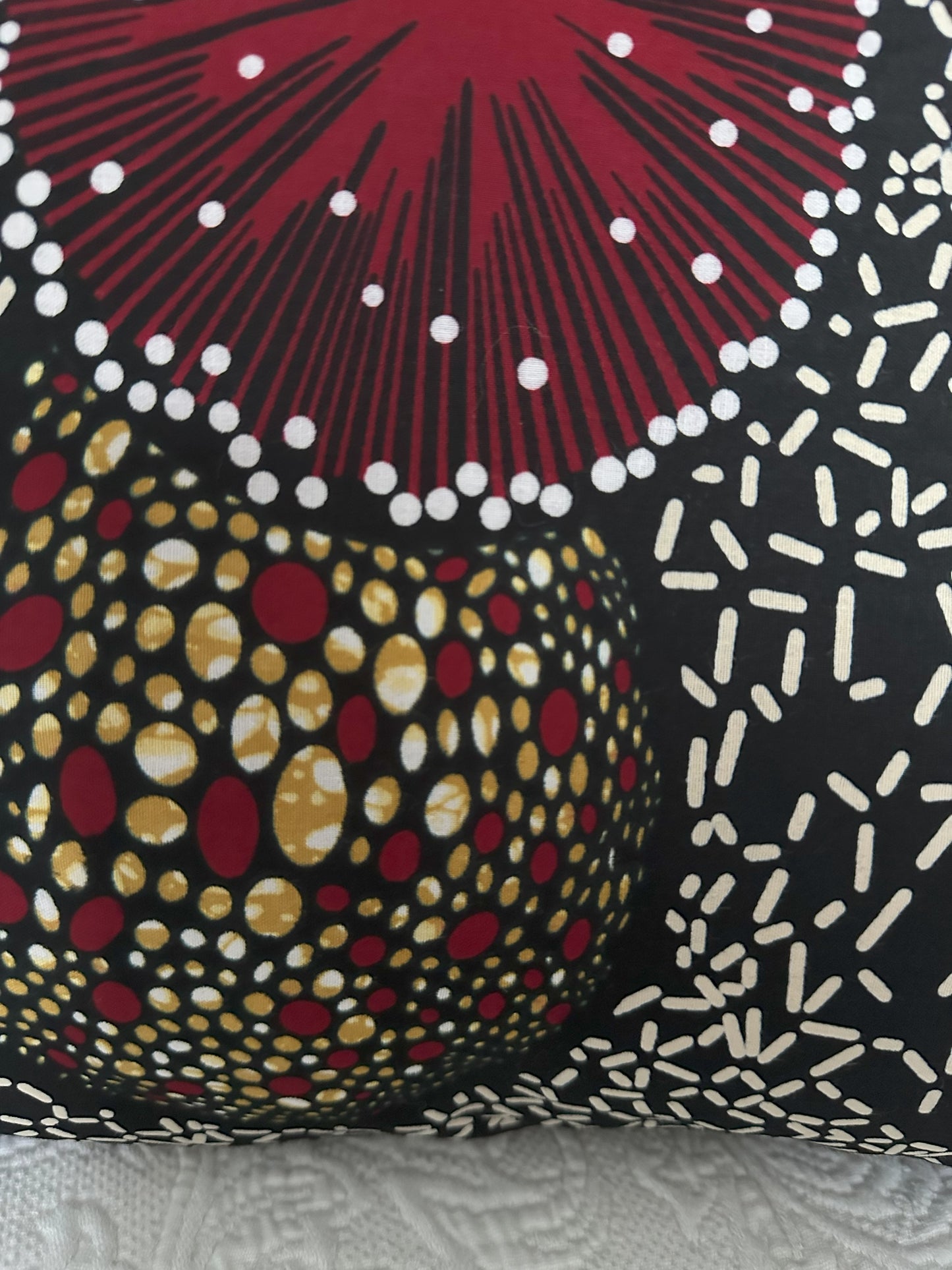 African Wax Fabric, Dotted Starbursts, 18-Inch Square Pillow Cover