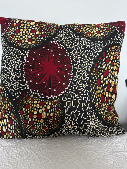 African Wax Fabric, Dotted Starbursts, 18-Inch Square Pillow Cover