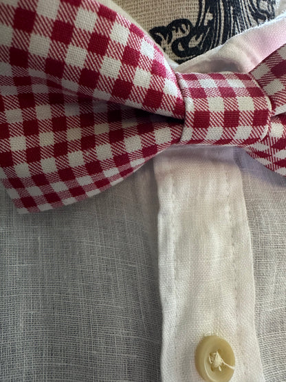 Red White Check Plain Bow Tie, Pre-Tied on Adjustable Strap