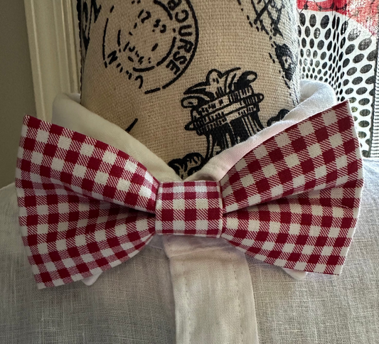 Red White Check Plain Bow Tie, Pre-Tied on Adjustable Strap
