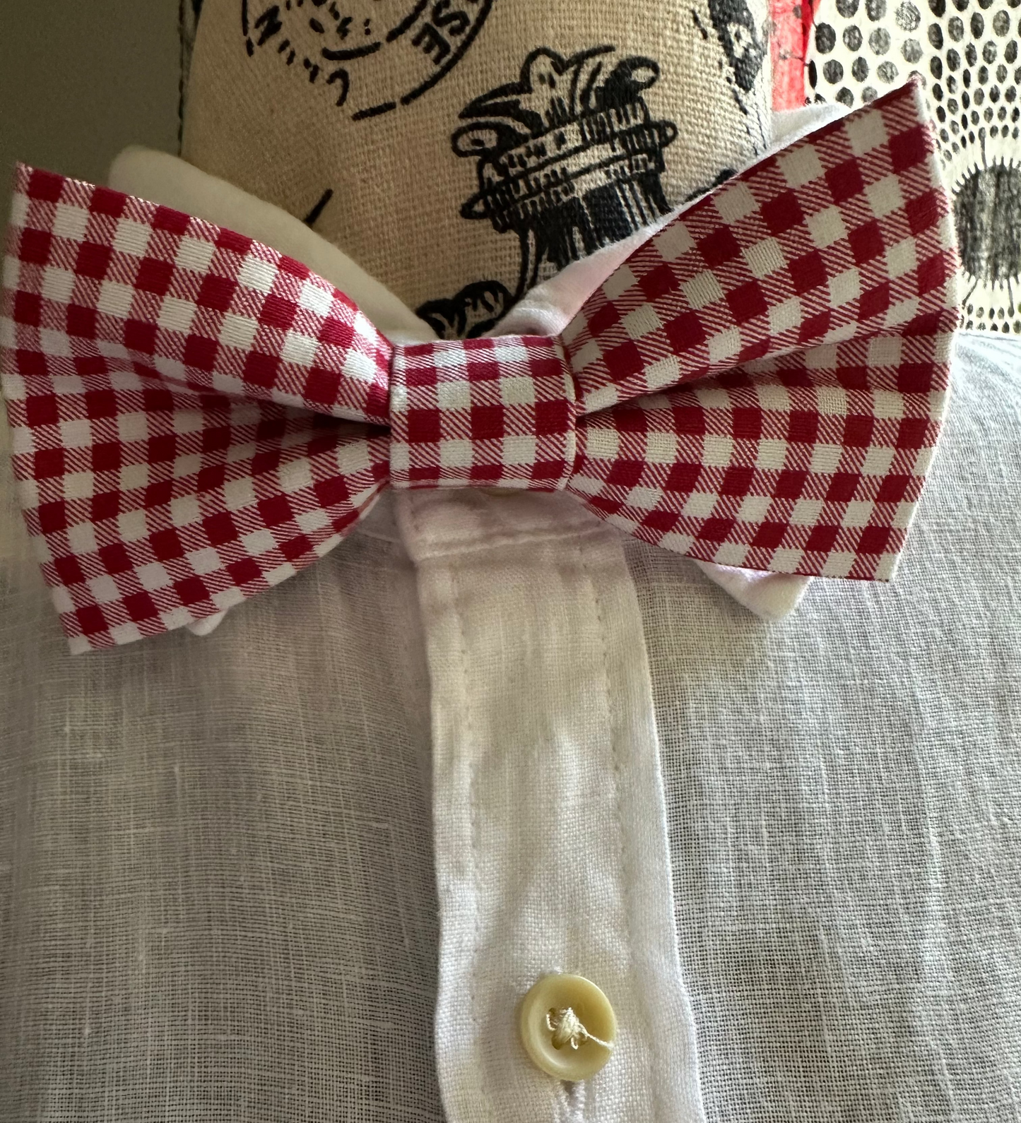 Red White Check Plain Bow Tie, Pre-Tied on Adjustable Strap